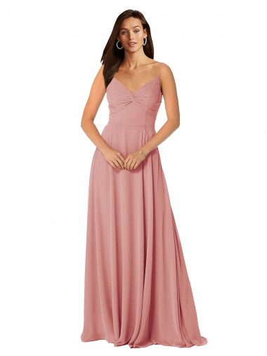 Discount Twist-Knot V-Neck Long Chiffon Bridesmaid Dress