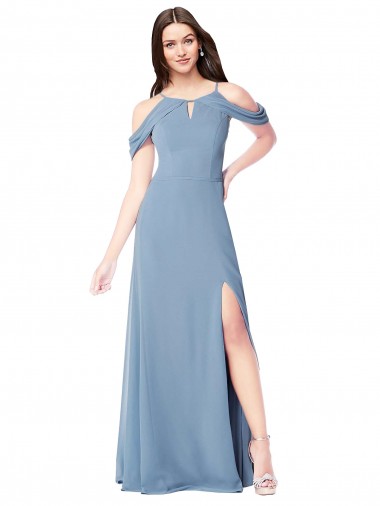 Discount High Neck Chiffon Bridesmaid Dress with Draped Sleeves