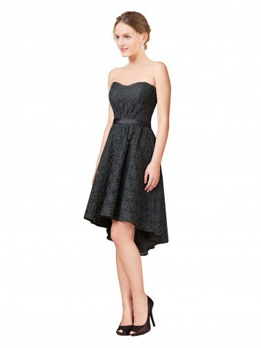 Discount Lace Bridesmaid Dress with Hi-Low Hemline