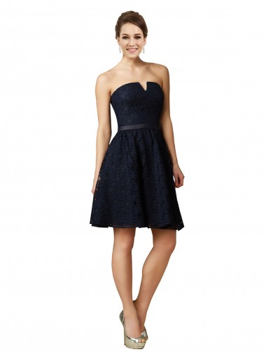Discount Classic Knee Length Lace Bridesmaid Dress with Notched Neckline