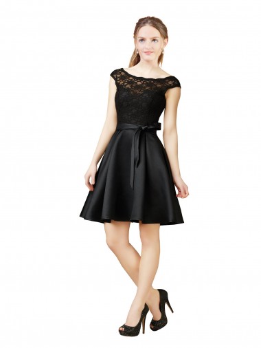Discount Lace and Satin Bridesmaid Dress with V-Back