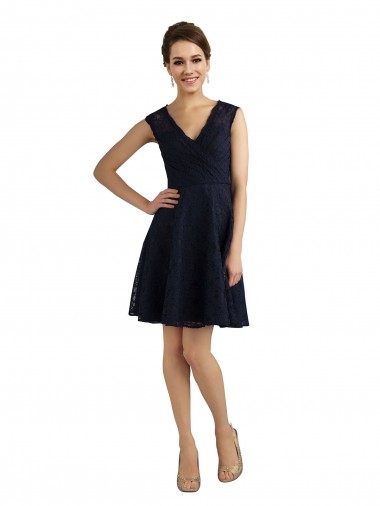 Discount Short V-Neck Lace Bridesmaid Dress with Illusion Back