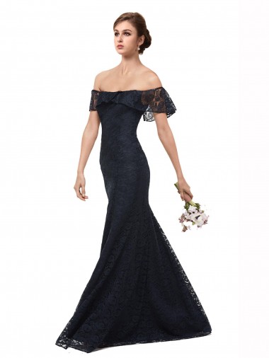 Discount Off the Shoulder Long Lace Bridesmaid Dress with Flutter Sleeves
