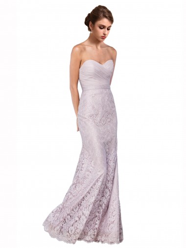 Discount Floor Length Fitted Sweetheart Lace Bridesmaid Dress