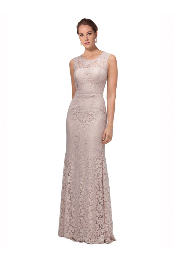 Long Sleeveless All Lace Bridesmaid Dress with Scoop Neckline