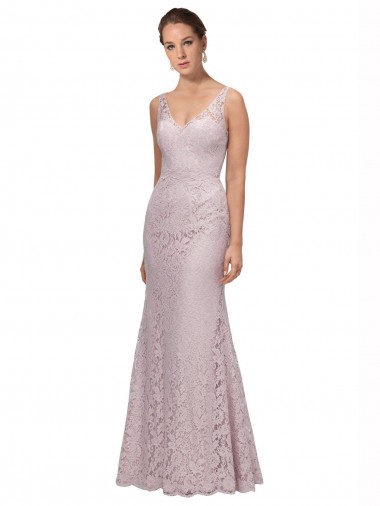 Discount Lace V-Neckline Long Full Length Bridesmaid Dress