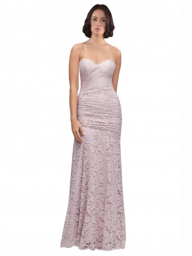 Discount Floor Length Long Mermaid Lace Bridesmaid Dress with Low Back