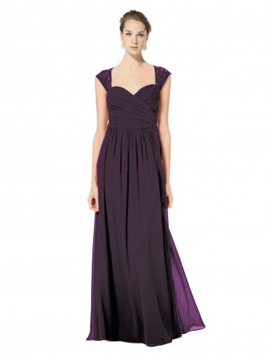 Discount Long Chiffon Sweetheart Bridesmaid with Lace Straps and Keyhole Back