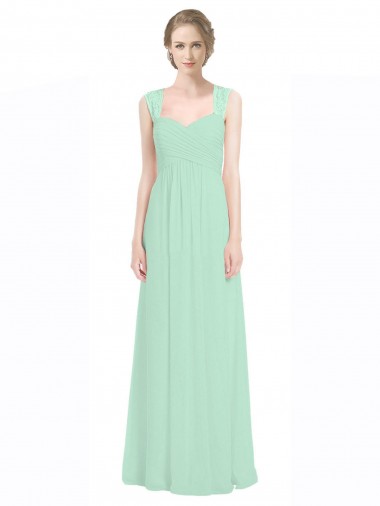 Discount Sweetheart Chiffon Bridesmaid Dress with Lace Straps and Keyhole Back