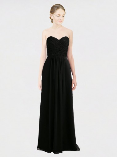 Discount Long Strapless Lace Bodice Bridesmaid Dress with Sweetheart Neckline and Criss-Cross Pleats