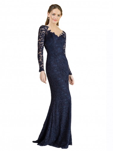 Discount Illusion Long Sleeves Lace Bridesmaid Dress with Sheer Keyhole Back
