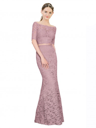 Discount Short Sleeves Crop Top Mermaid Lace Bridesmaid Dress