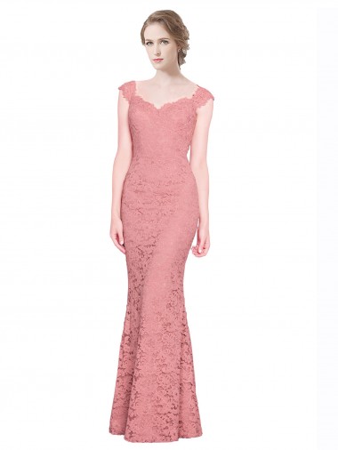 Discount Sweetheart Mermaid Long Lace Bridesmaid Dress with Wide Straps