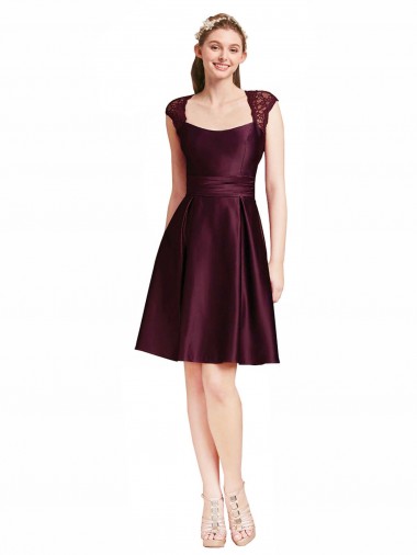 Discount Short Knee Length Lace Bridesmaid Dress with Square Neck