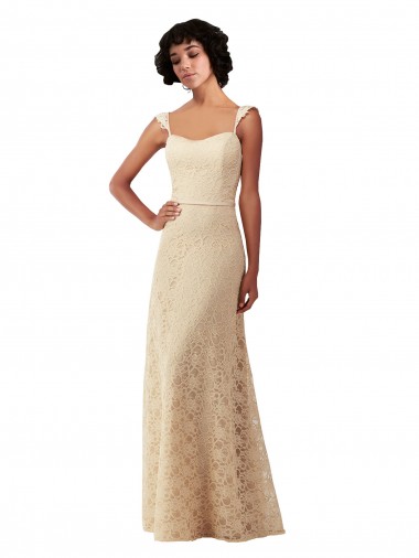 Discount Lace A-Line Long Bridesmaids Dress with Satin Waistband