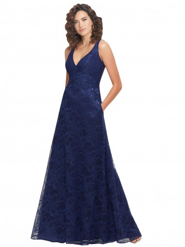 Discount Chantilly Lace V-Neck Bridesmaid Dress