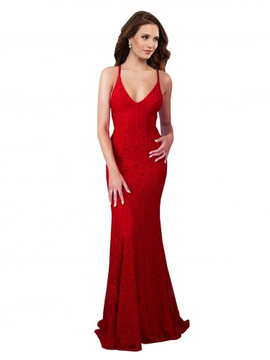 Discount Low Back V-Neckline Floor Length Lace Bridesmaid Dress