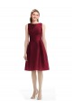 Short Midi Length Satin Bridesmaid Dress with Bateau Neckline and V-Back
