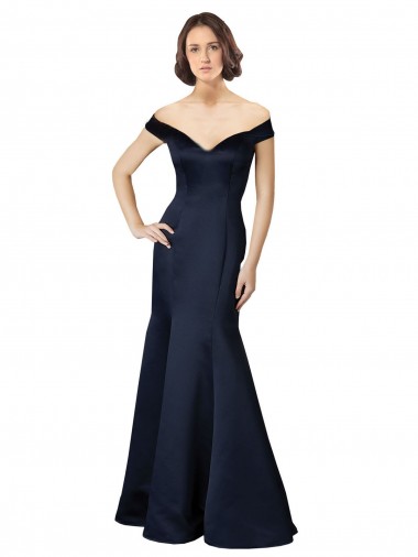 Discount Fit and Flare Satin Bridesmaid Dress with Off the Shoulder Neckline