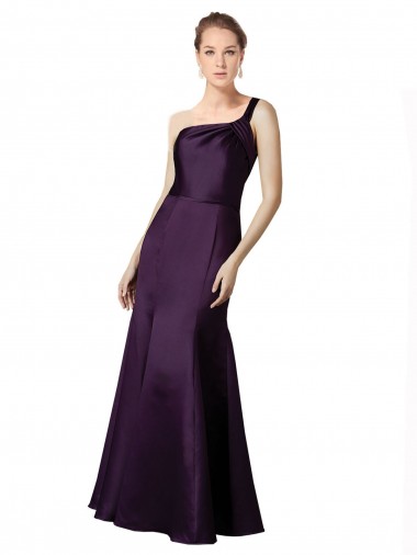 Discount Long Ruched Neckline One Shoulder Satin Bridesmaid Dress