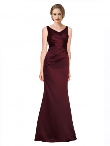 Discount Figure Shaping Satin Bridesmaid Dress with Structured Pleats
