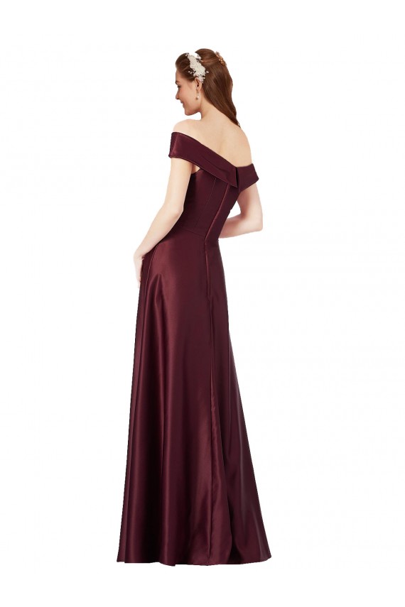 Long Off the Shoulder Satin Bridesmaid Dress with Thigh-high Slit