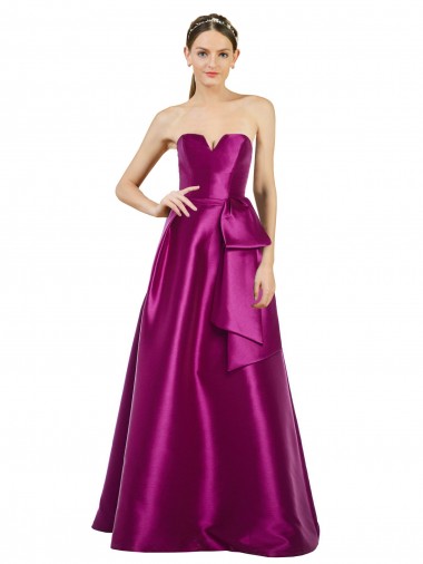 Discount Sleeveless V-Neck Long Satin Bridesmaid Dress with Bow Waist