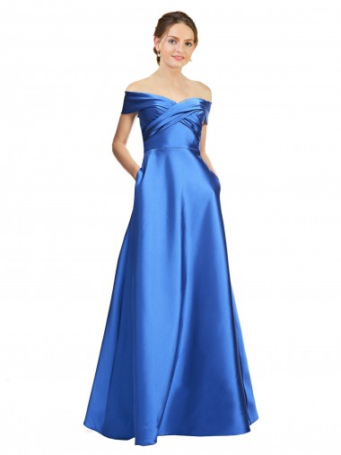 Discount Sleeveless Off the Shoulder Ball Gown Satin Bridesmaid Dress