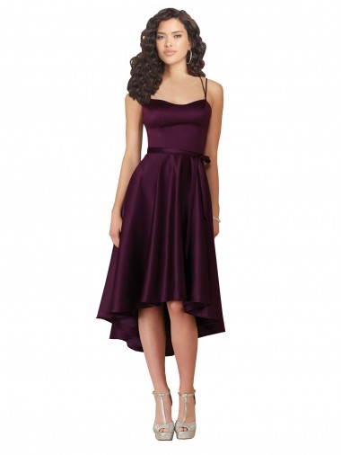 Discount Elegant High Low Satin Bridesmaid Dress with Criss Cross Back