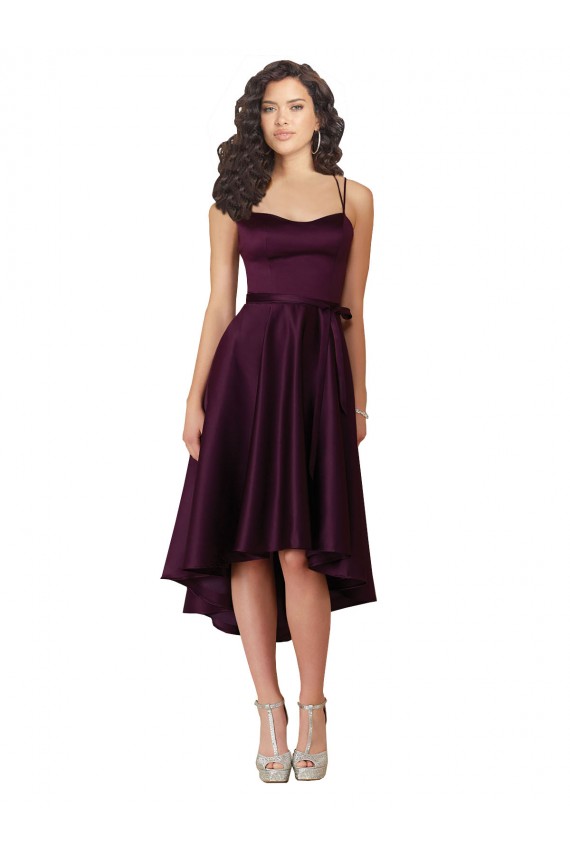 Elegant High Low Satin Bridesmaid Dress with Criss Cross Back