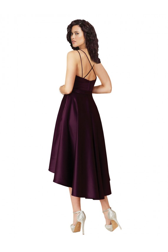 Elegant High Low Satin Bridesmaid Dress with Criss Cross Back