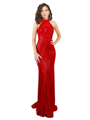 Discount Halter High Neck Mermaid Open Back Sequin Bridesmaid Dress
