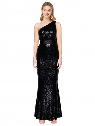 Discount Draped One Shoulder Long Full Length Sequin Bridesmaid Dress