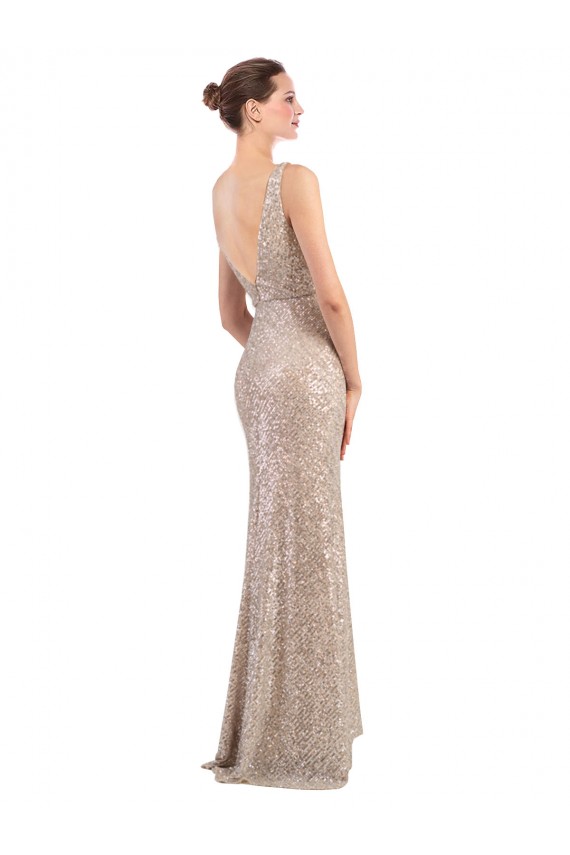 Faux Surplice V-Neck Slim Sparkling Sequin Bridesmaid Dress