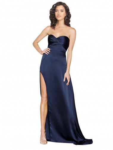 Discount Knotted Sweetheart Silky Satin Bridesmaid Dress with High Side Split