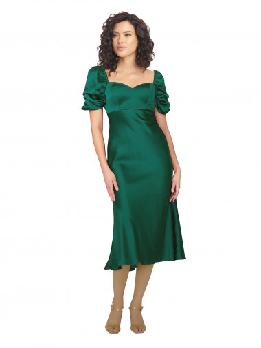 Discount Ruched Sleeve Silky Satin Bridesmaid Dress