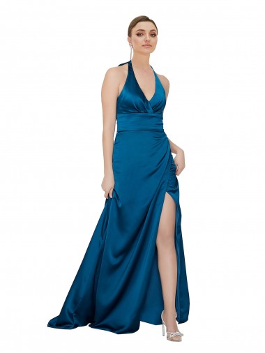 Discount Halter Neck Silky Satin Bridesmaid Dress