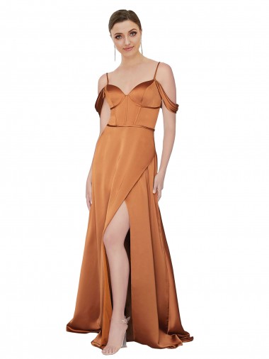 Discount Silky Satin Bridesmaid Dress with Bustier Bodice