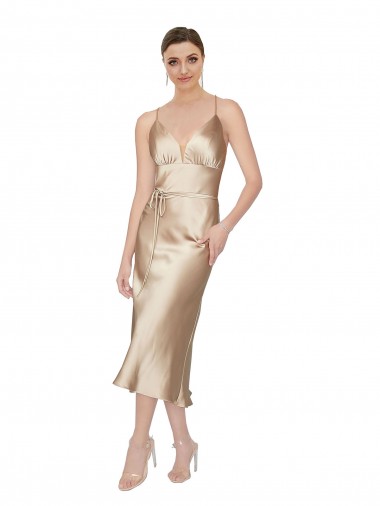 Discount Empire Waist Midi Silky Satin Bridesmaid Dress
