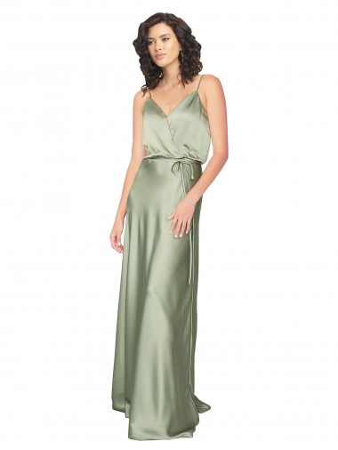 Discount Silky Satin Bridesmaid Dress with Tied Waist