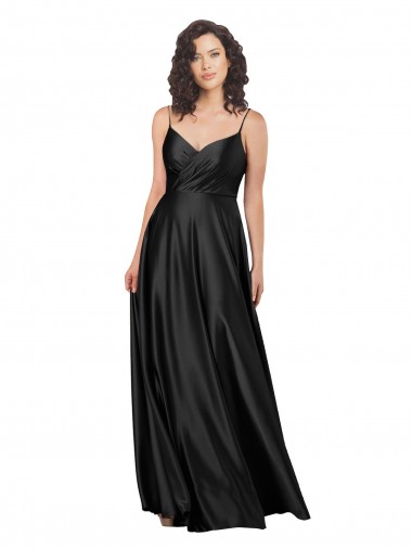 Discount Full Length V-Neckline Silky Satin Bridesmaid Dress with Full Skirt