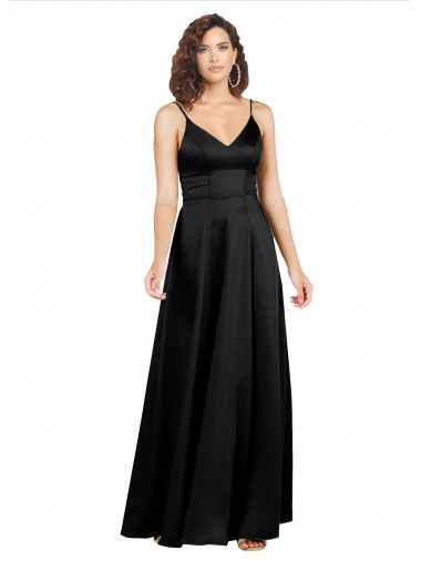 Discount Silky Satin Floor-Length Long Bridesmaid Dress with V-Neckline