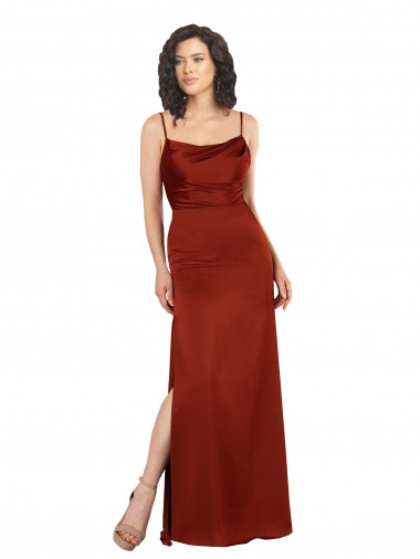 Discount Floor-Length Silky Satin Bridesmaid Dress with Skirt Slit