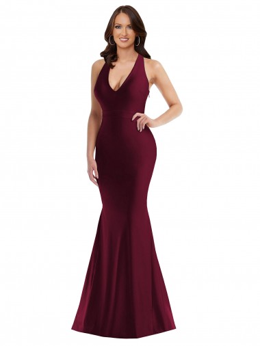 Discount Plunge Neckline Cutout Low Back Silky Satin Mermaid Bridesmaid Dress