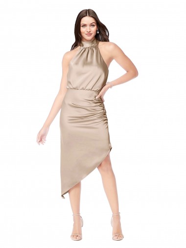 Discount Silky Satin Bridesmaid Dress with Asymmetric Skirt