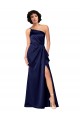 One Shoulder Silky Satin Bridesmaid Dress with Skirt Slit