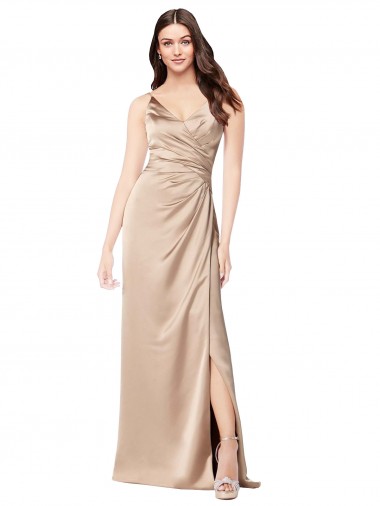 Discount Silky Satin Bridesmaid Dress with Draped Surplice Bodice