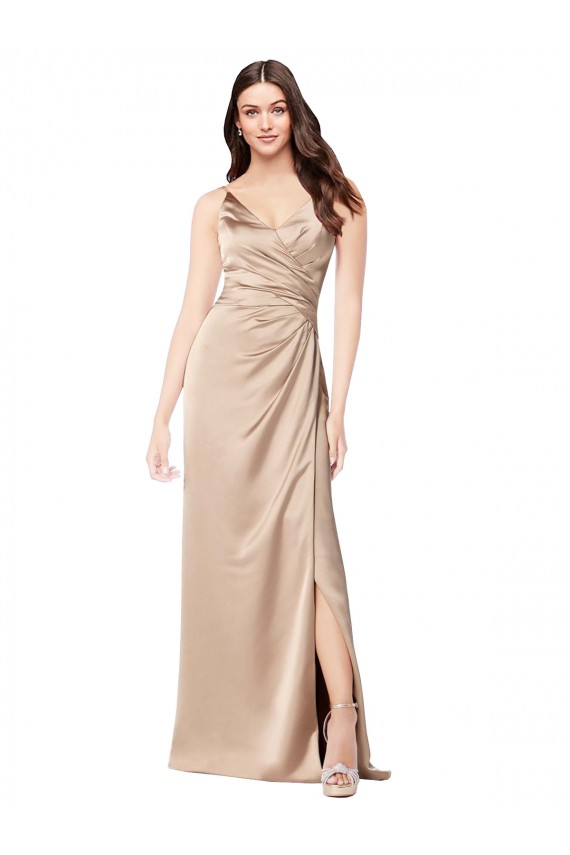 Silky Satin Bridesmaid Dress with Draped Surplice Bodice
