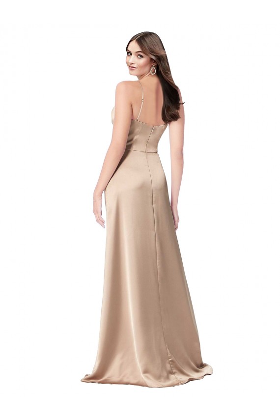 Silky Satin Bridesmaid Dress with Draped Surplice Bodice