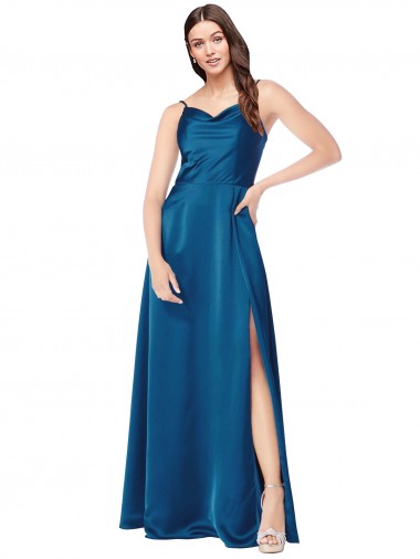 Discount Cowl Neck Salky Satin Bridesmaid Dress